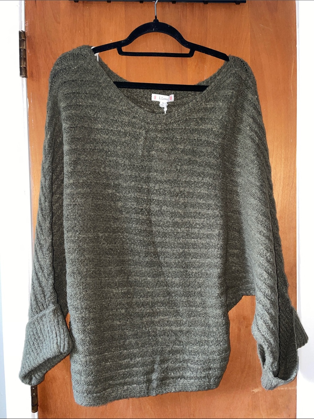 Olive Green Scoop Neck Knit Sweater